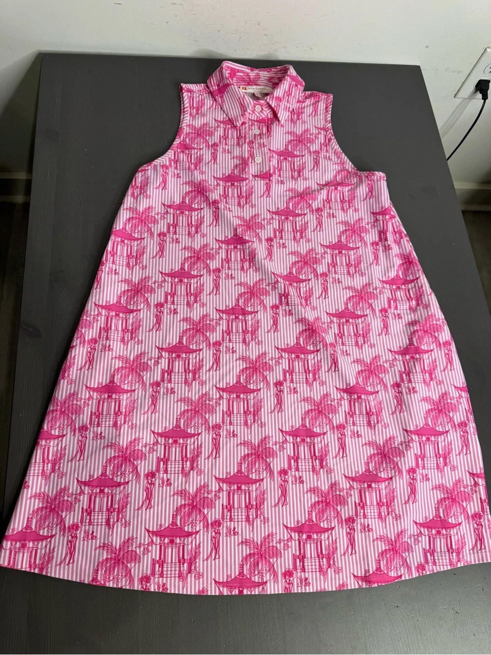 Jude Connally Pink Sleeveless Shift Dress Tropical Pagoda Print - Picture 3 of 9